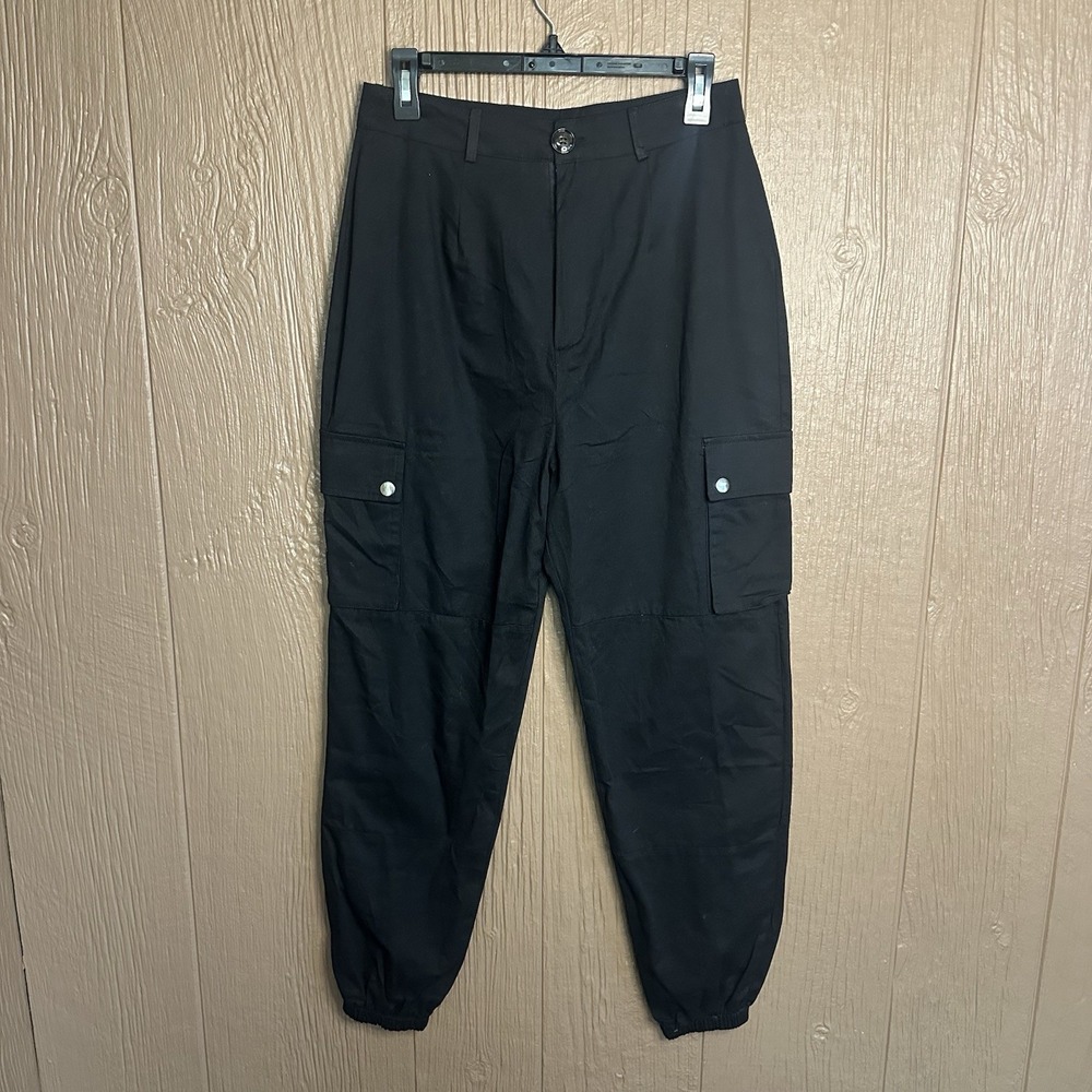 NWT Nasty Gal Pants Womens 6 Black Cargo Jogger 100% Cotton Twill‎ Elastic Hem